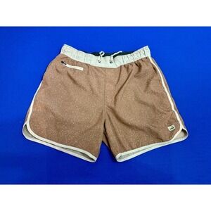 Vuori Kore Shorts XL Tan Pattern Mesh Liner Quick Dry Training Swim Gym